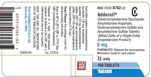 Adderall 5 mg 100 Tablets Label