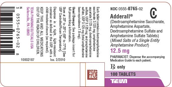 Adderall 12.5 mg 100 Tablets Label
