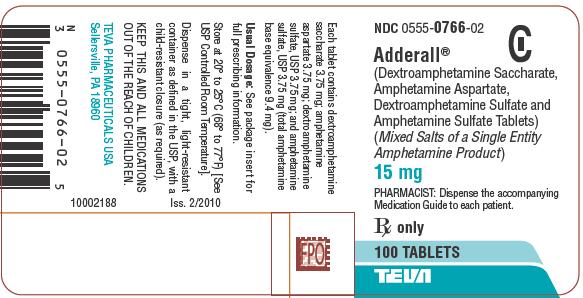 Adderall 15 mg 100 Tablets Label