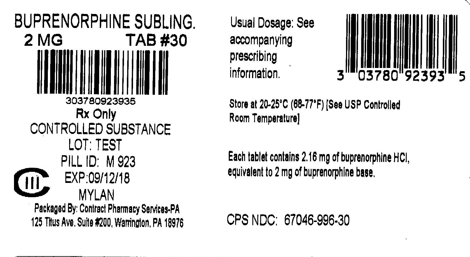 Buprenorphine Hydrochloride Sublingual Tablets CIII 2 mg  Bottle Label 