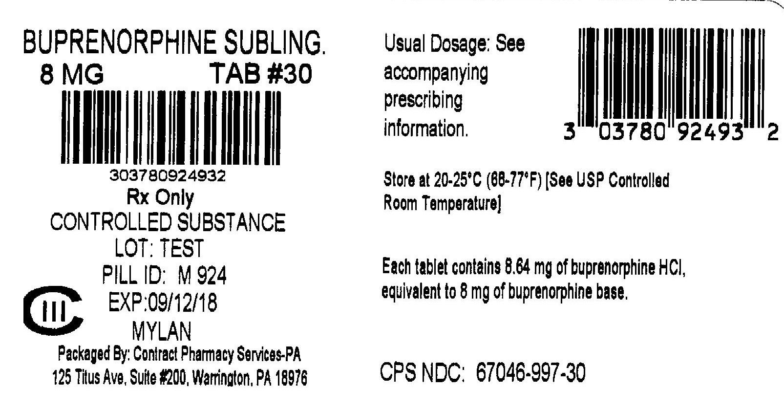 Buprenorphine Hydrochloride Sublingual Tablets CIII 8 mg Bottle Label