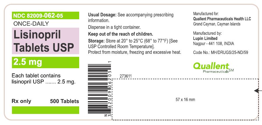 LISINOPRIL TABLETS USP

Rx Only

2.5 mg

NDC 82009-062-05

500 Tablets