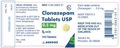 Clonazepam 0.5 mg x 100 Tablets - Label
