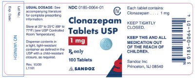 Clonazepam 1 mg x 100 Tablets - Label