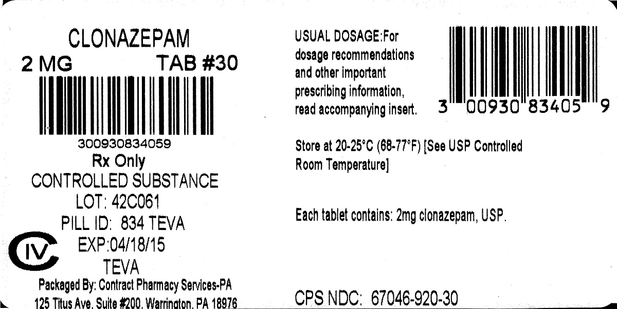 Clonazepam Tablets USP 2 mg CIV 500s Label 