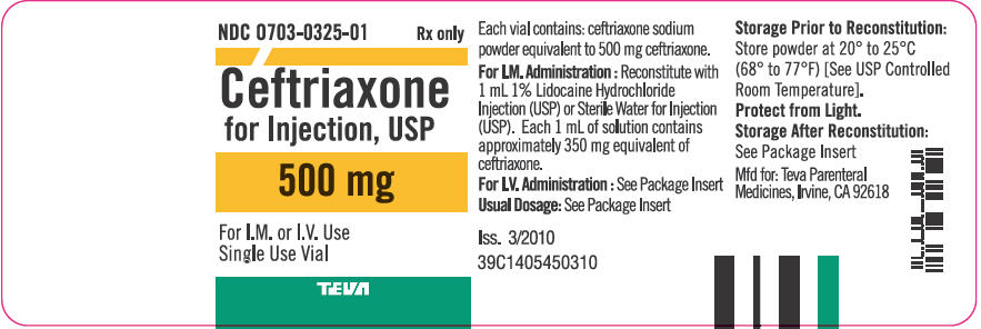 Ceftriaxone for Injection USP 500 mg Single Use Vial Label