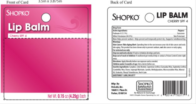 Shopko Front and Back Card SPF 4 Cherry Lip Balm