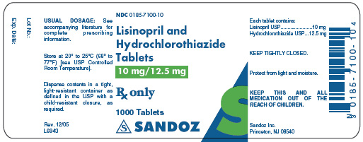 Lisinopril HCTZ 10 mg 12.5 mg x 1000 Tablets - Label
