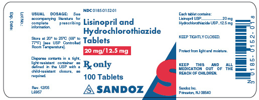 Lisinopril HCTZ 20 mg 12.5 mg x 100 Tablets - Label