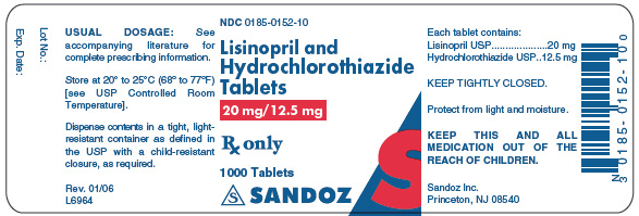 Lisinopril HCTZ 20 mg 12.5 mg x 1000 Tablets - Label
