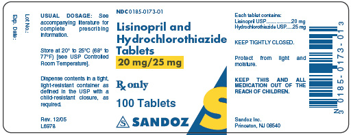 Lisinopril HCTZ 20 mg 25 mg x 100 Tablets - Label