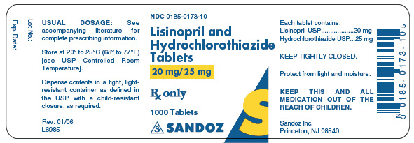 Lisinopril HCTZ 20 mg 25 mg x 1000 Tablets - Label