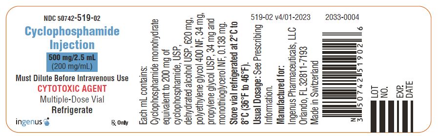 Cyclophosphamide Injection, 500 mg/2.5 mL Vial Label