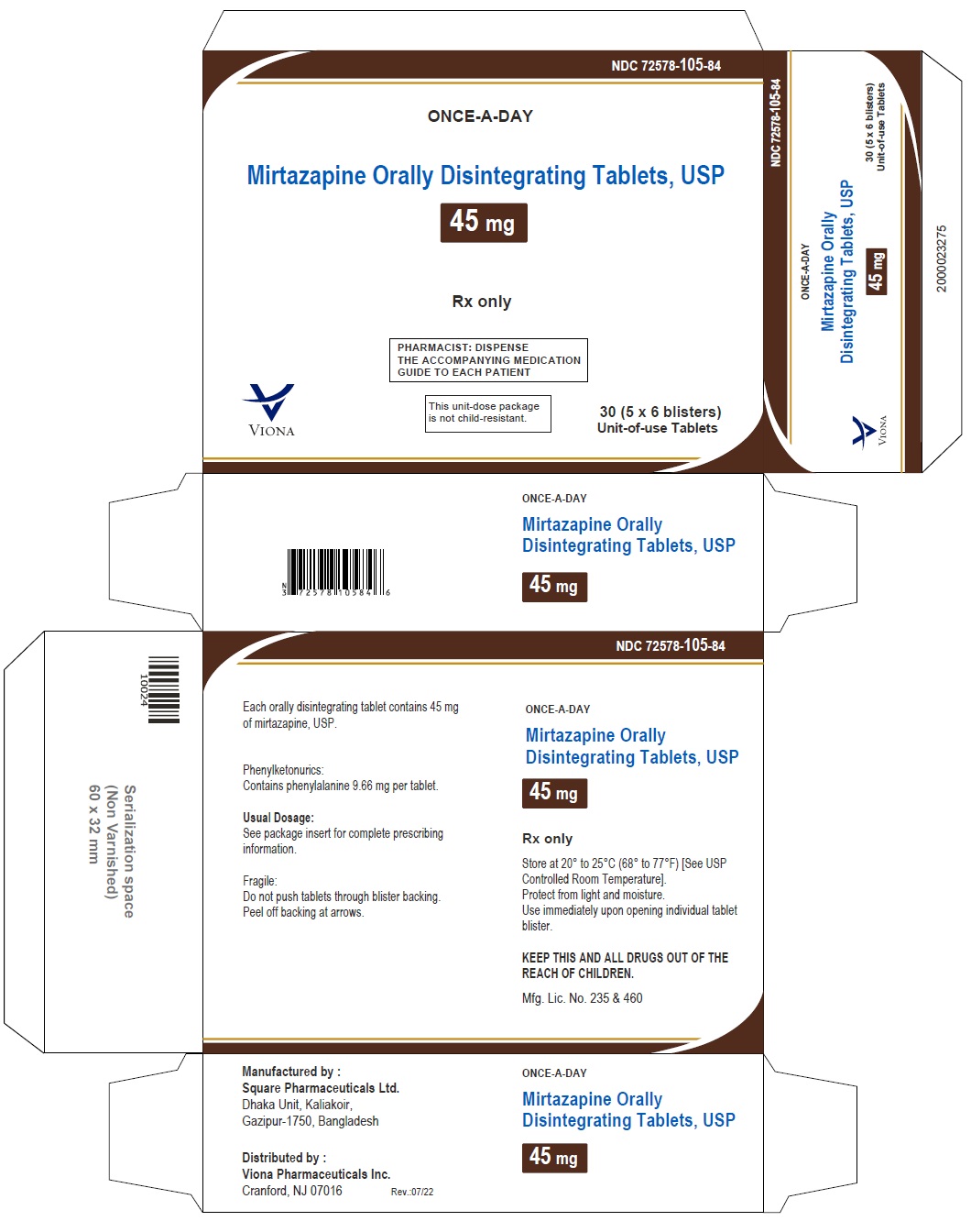 Mirtazapine orally disintegrating tablets USP, 45 mg