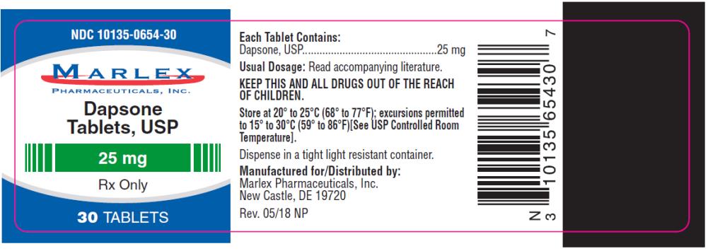 PRINCIPAL DISPLAY PANEL
NDC 10135-0654-30
Dapsone
Tablets, USP
25 mg
30 TABLETS
Rx Only
