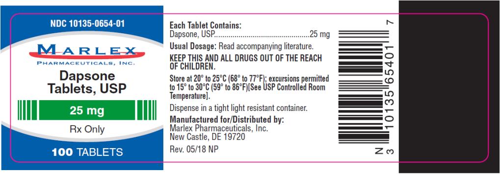 PRINCIPAL DISPLAY PANEL
NDC 10135-0654-01
Dapsone
Tablets, USP
25 mg
100 TABLETS
Rx Only
