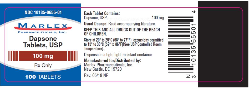 PRINCIPAL DISPLAY PANEL
NDC 10135-0655-01
Dapsone
Tablets, USP
100 mg
100 TABLETS
Rx Only
