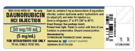 Daunorubicin HCl Injection vial label 50 mg/10 mL