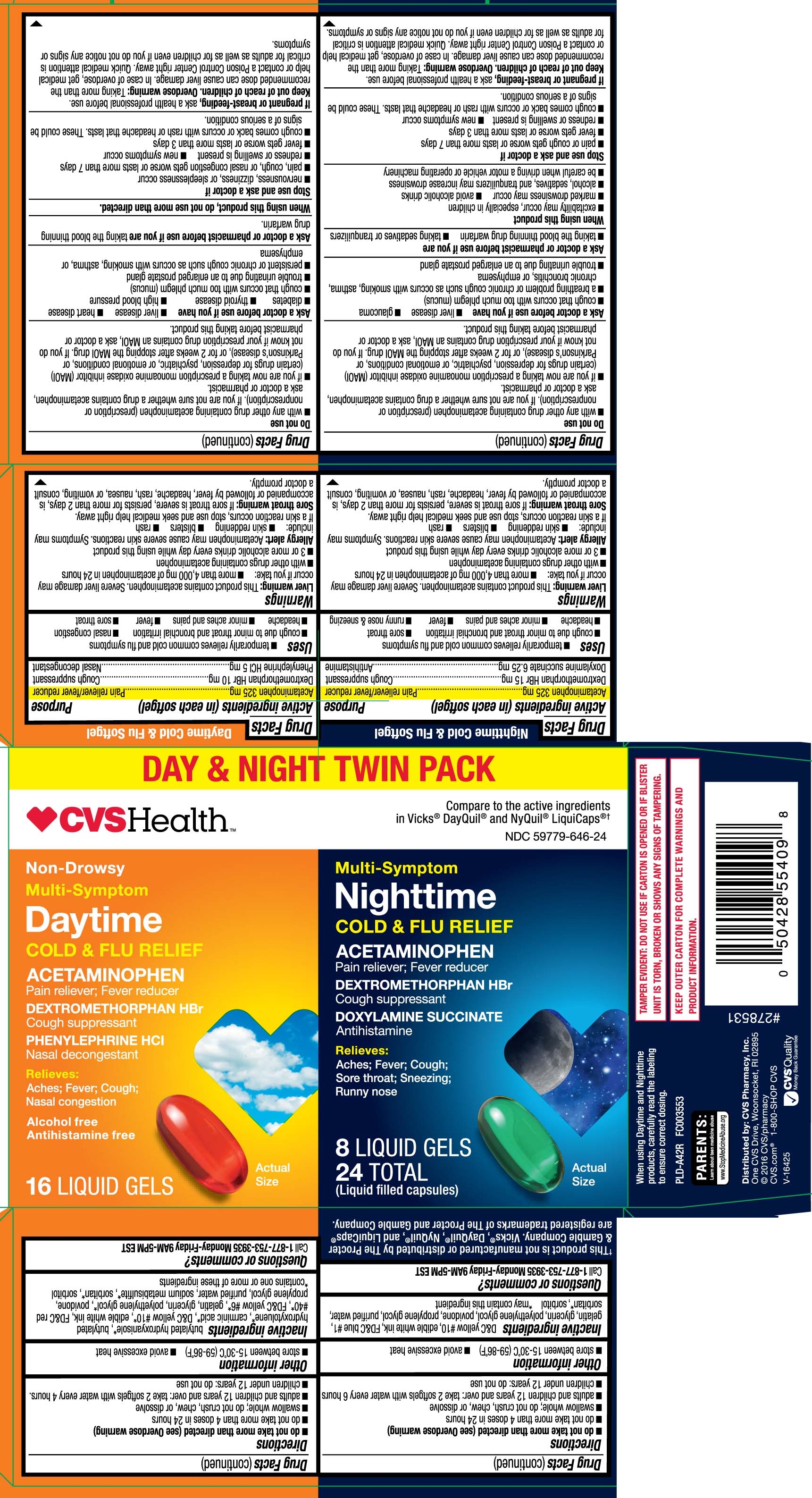 Daytime: Acetaminophen 325 mg, Dextromethorphan HBr 10 mg, Phenylephrine HCl 5 mg Nighttime: Acetaminophen 325 mg, Dextromethorphan HBr 15 mg, Doxylamine succinate 6.25 mg
