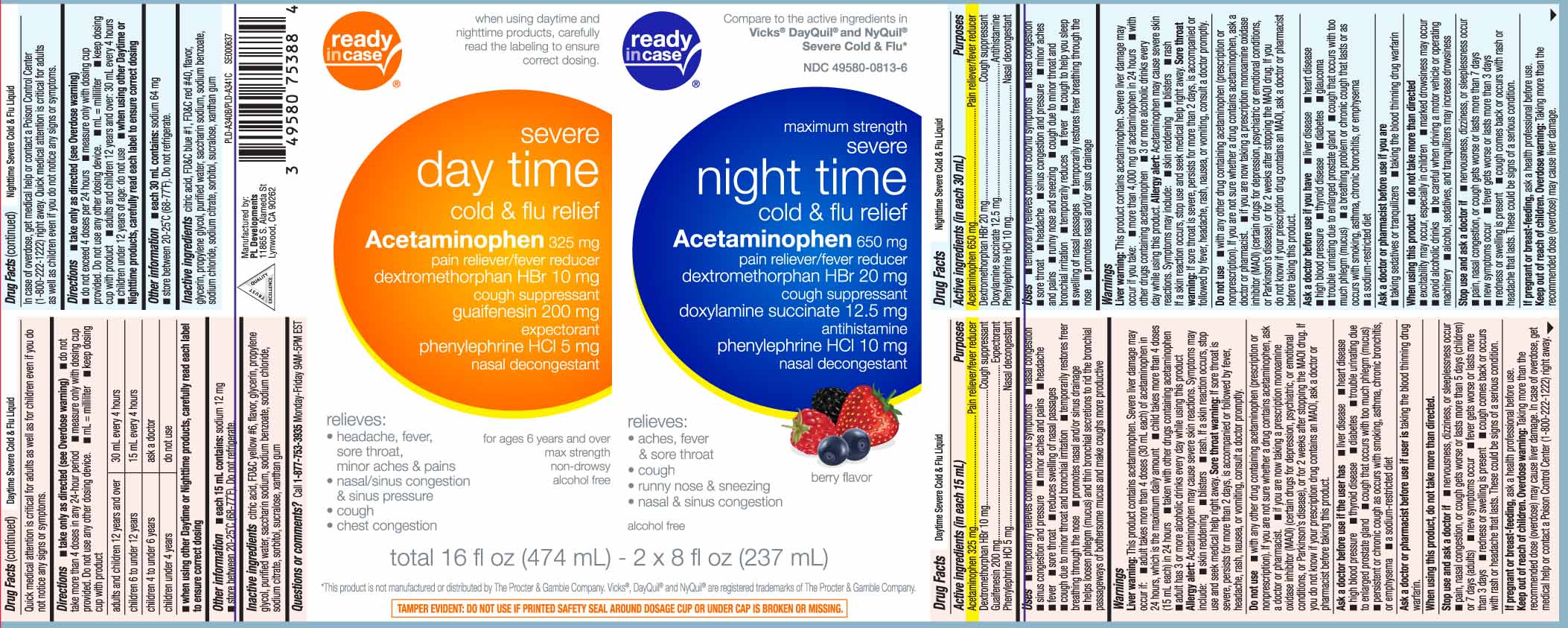 Acetaminophen 325 mg, Dextromethorphan HBr 10 mg, Guaifenesin 200 mg, Phenylephrine HCl 5 mg, Acetaminophen 650 mg, Dextromethorphan HBr 20 mg, Doxylamine Succinate 12.5 mg, Phenylephrine HCl 10 mg