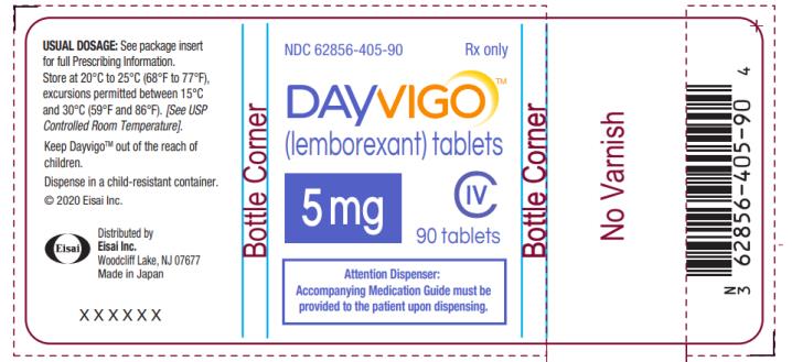 NDC 62856-405-90
DAYVIGO
(lemborexant) tablets
5 mg
90 Tablets
