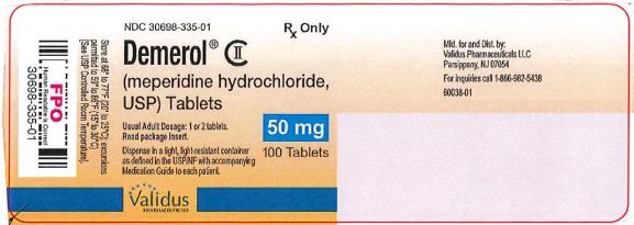 PRINCIPAL DISPLAY PANEL
NDC 30698-335-01
Demerol
(meperidine hydrochloride,
USP) Tablets
50 mg
100 Tablets
Rx Only
