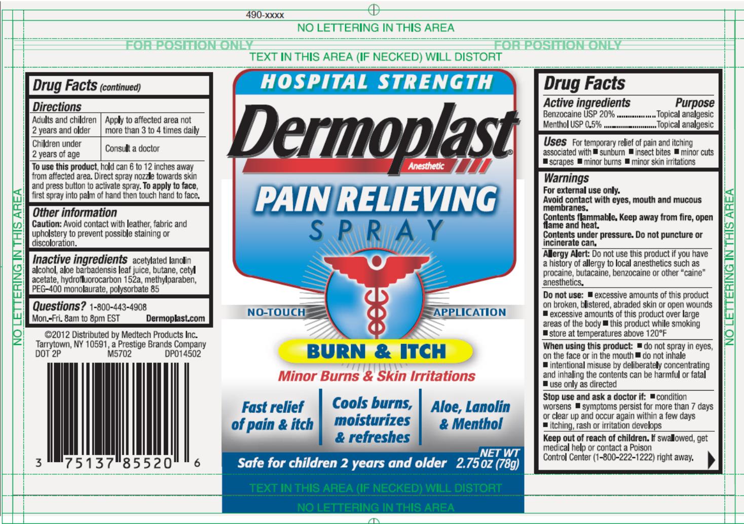 Dermoplast Pain Relieving Spray Burn & Itch Net Wt 2.75 oz (78g)