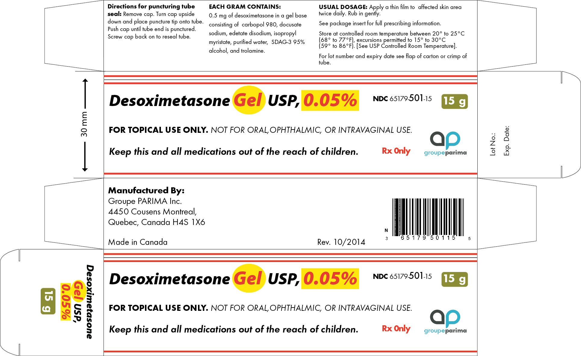 Desoximetasone Gel USP, 0.05% 15g Pack