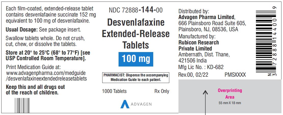 Desvenlafaxine Extended-Release Tablets 100 mg - NDC 72888-144-00 - 1000 Tablets Label