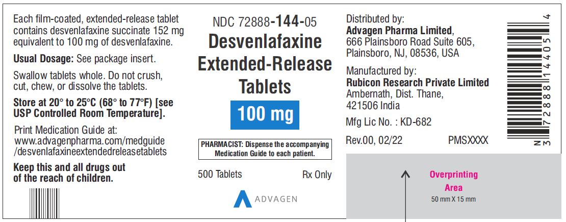 Desvenlafaxine Extended-Release Tablets 100 mg - NDC 72888-144-05 - 500 Tablets Label