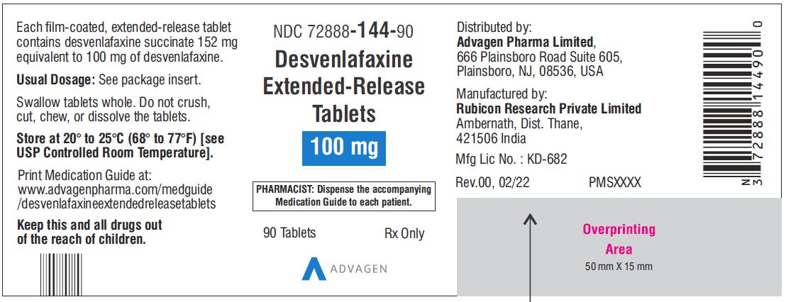 Desvenlafaxine Extended-Release Tablets 100 mg - NDC 72888-144-90 - 90 Tablets Label