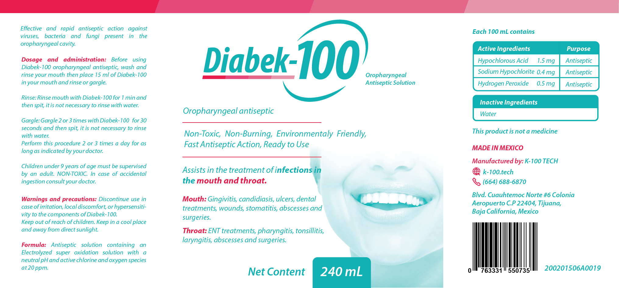 diabek-100 Oropharyngeal Antiseptic Solution