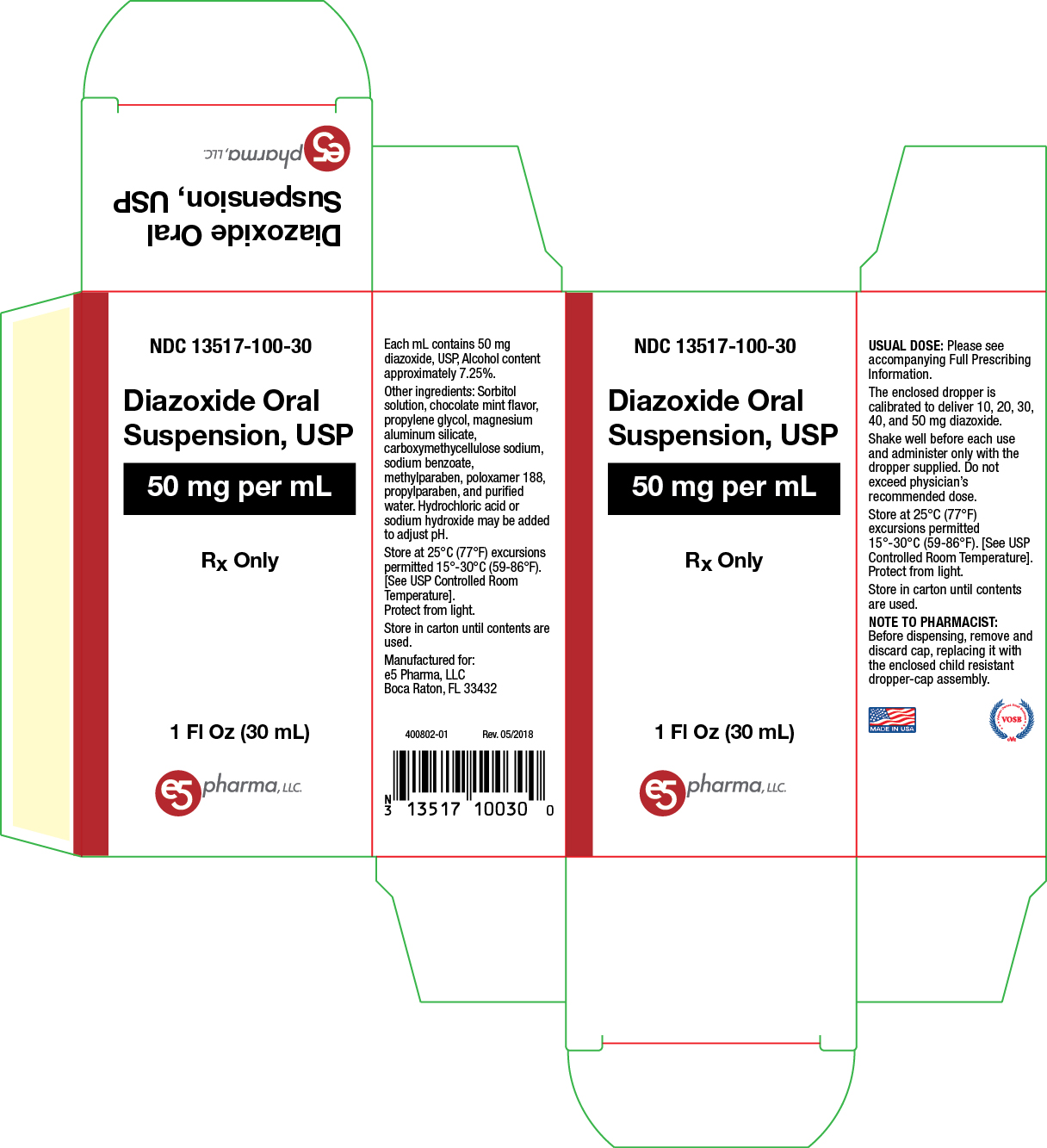 Diazoxide Oral Suspension, USP 50 mg/mL, 30 mL Carton