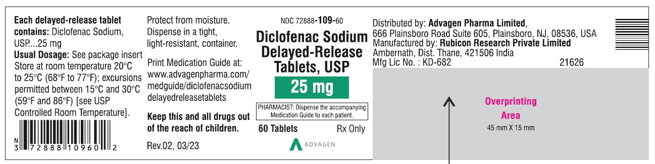 Diclofenac Sodium DR Tablets 25mg -  NDC 72888-109-60 - 60 Tablets Label