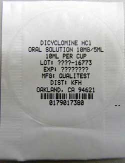 Dicyclomine HCl Oral Solution Unit Dose Lid Label