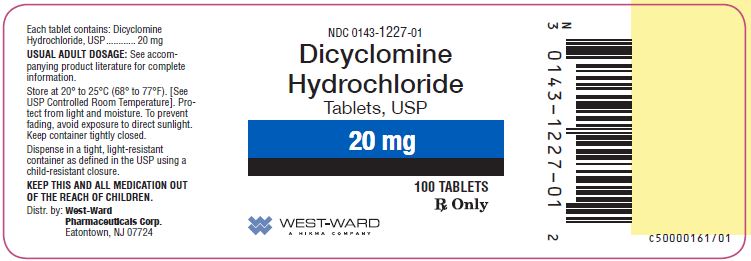 NDC 0143-1227-01 Dicyclomine Hydrochloride Tablets, USP 20 mg 100 Tablets Rx Only