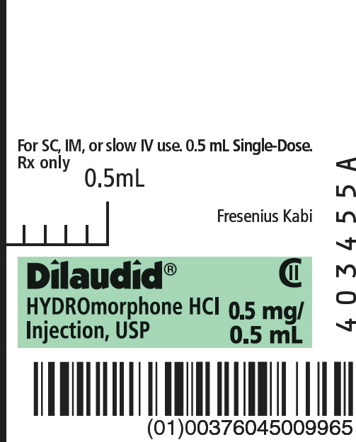 PACKAGE LABEL – PRINCIPAL DISPLAY PANEL –  Dilaudid 0.5 mL Single-Dose Syringe Label
