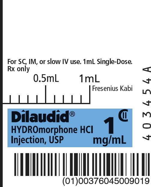 PACKAGE LABEL – PRINCIPAL DISPLAY PANEL –  Dilaudid 1 mL Single-Dose Syringe Label
