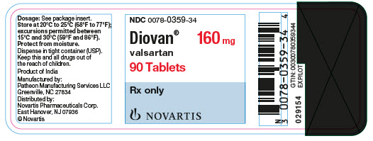 PRINCIPAL DISPLAY PANEL
								NDC 0078-0359-34
								Diovan®
								valsartan
								160 mg
								90 Tablets
								Rx only		
								NOVARTIS