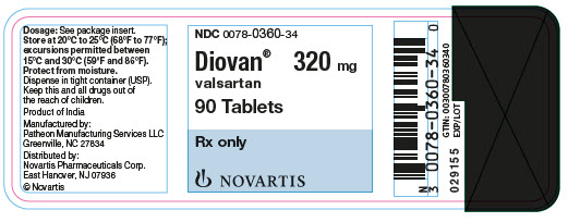 PRINCIPAL DISPLAY PANEL
								NDC 0078-0360-34
								Diovan®
								valsartan
								320 mg
								90 Tablets
								Rx only		
								NOVARTIS