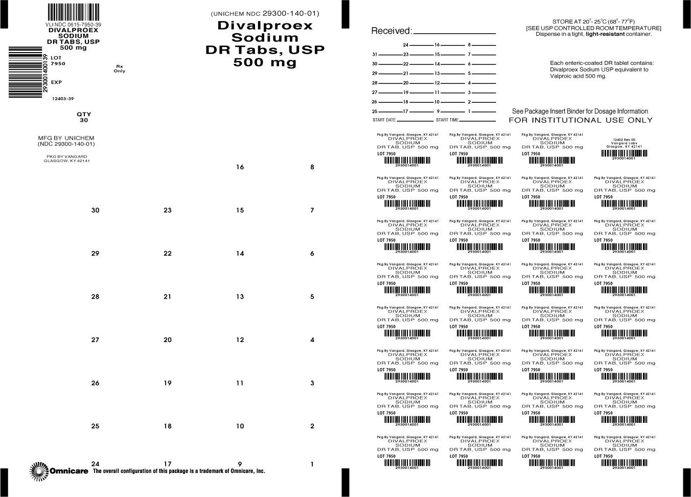 Divalproex Sodium DR Tabs 500mg bingo card label