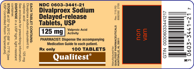 This is the label for Divalproex Sodium Delayed-release Tablets, USP 125 mg 100 tablets.