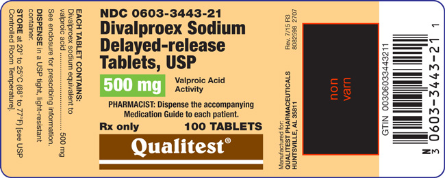 This is the label for Divalproex Sodium Delayed-release Tablets, USP 500 mg 100 tablets.