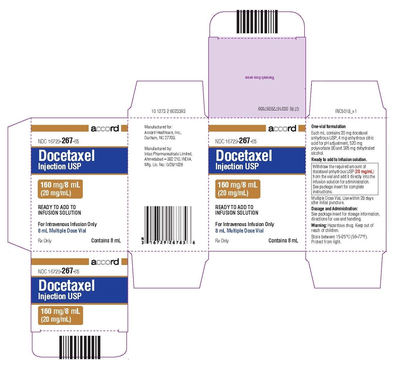 PACKAGE LABEL-PRINCIPAL DISPLAY PANEL - Carton 160 mg/8 mL