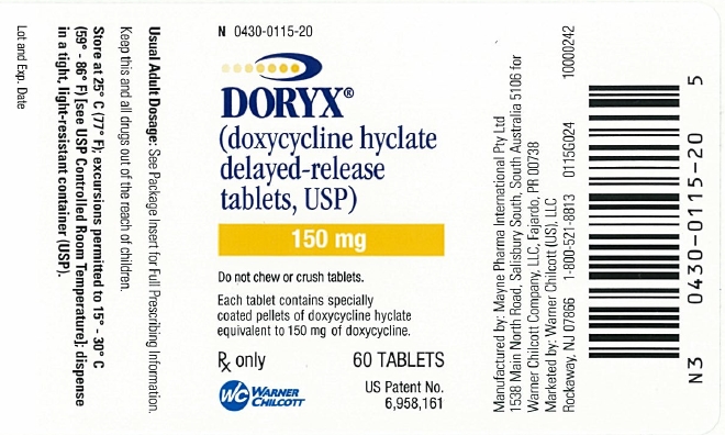 DORYX® (doxycycline hyclate delayed-release tablets, USP) 150 mg trade label