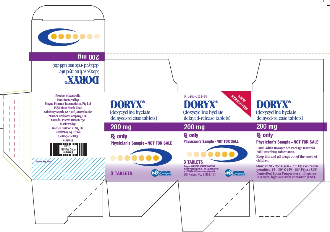 DORYX® (doxycycline hyclate delayed-release tablets, USP) 200 mg sample carton label