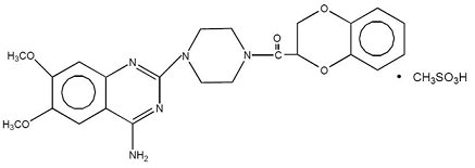 Image of the chemical structure of doxazosin mesylate.