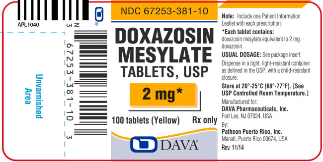 Image of a Doxazosin Mesylate Tablets, USP 2 mg* label.