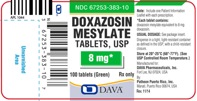 Image of a Doxazosin Mesylate Tablets, USP 8 mg* label.