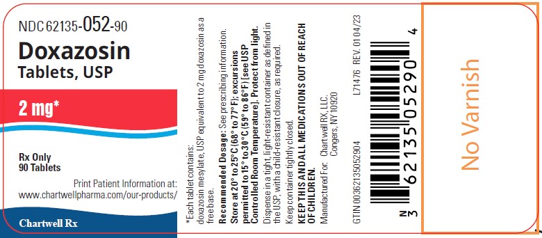 Doxazosin Tablets, USP 2 mg - NDC 62135-052-90 - 90's Bottle Label